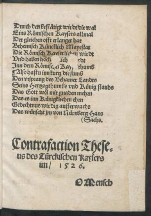 Contrafaction Theseus des Türckischen Kaysers im/ 1526.