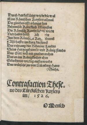 Contrafaction Theseus des Türckischen Kaysers im/ 1526.