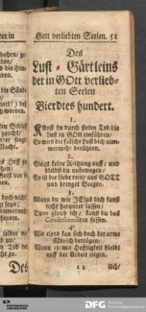Des Lust-Gärtleins der in Gott verliebten Seelen Vierdtes Hundert.