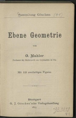 Ebene Geometrie : mit 115 zweifarb. Fig.