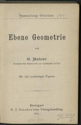 Ebene Geometrie : mit 115 zweifarb. Fig.