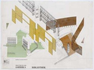 Bauwettbewerb Amerika-Gedenkbibliothek/Berliner Zentralbibliothek, AGB, 1. Phase (nicht realisiert) – Isometrische Projektion. Berlin-Kreuzberg, Blücherplatz 1