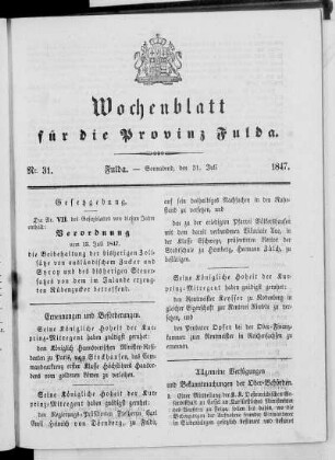 Nr. 31, Ausgabe vom 31. Juli 1847