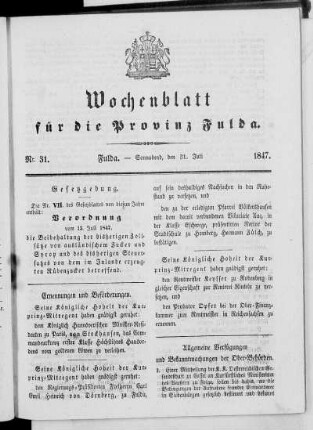 Nr. 31, Ausgabe vom 31. Juli 1847