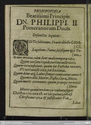 Prosopoela Beatissimi Principis Dn. Philippi II. Pomeranorum Ducis