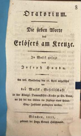 Die sieben Worte des Erlösers am Kreuze : Oratorium