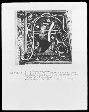Initiale A mit Figur eines sitzenden Propheten mit Spruchband; Einzelblatt Nr. 1249
