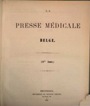 Presse médicale belge. 11. 1859