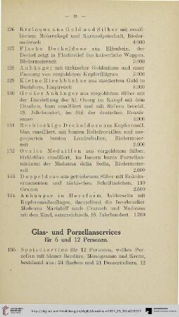 Glas- und Porzellanservices (Nr. 135-145)