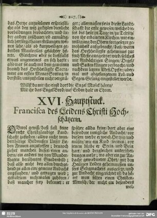 XVI. Hauptstuck. Francisca des Leidens Christi Hochschätzerin