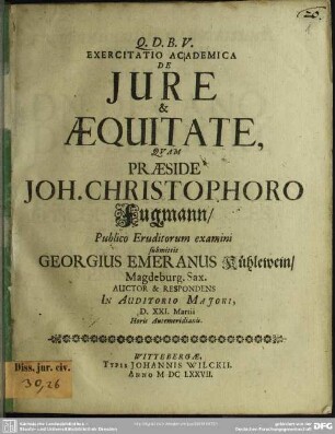 Exercitatio de jure et aequitate