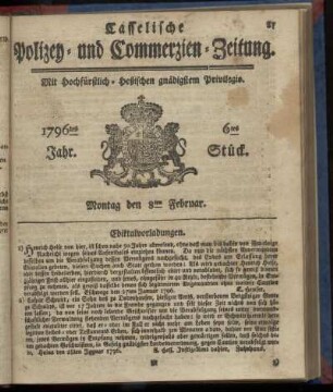 6tes Stueck, Montag den 8ten Februar. 1796