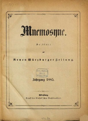Mnemosyne. 1885