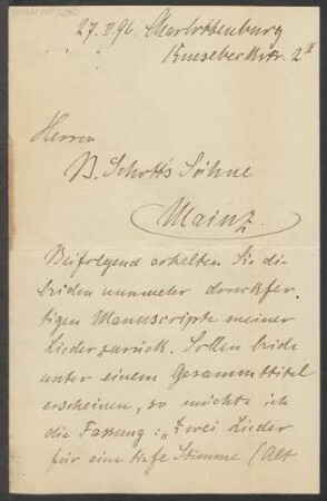Brief an B. Schott's Söhne : 27.02.1896