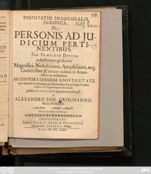Disputatio Inauguralis Iuridica De Personis Ad Iudicium Pertinentibus