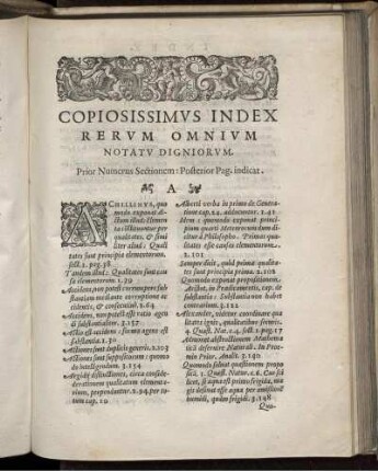 Copiosissimus Index Rerum omnium Notatu digniorum.