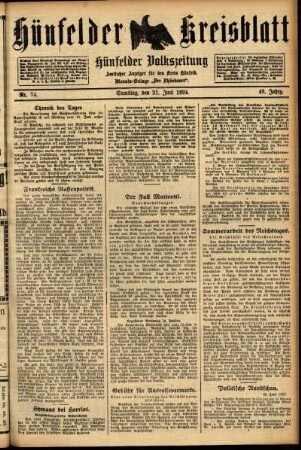 Ausgabe vom Samstag, den 21. Juni 1924.