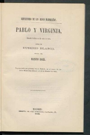 Pablo y Virginia : zarzuela burlesca en dos actos en verso