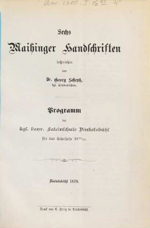 Sechs Maihinger Handschriften