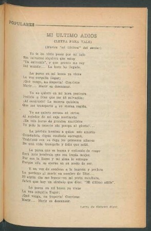 Mi último adiós : (Letra para vals) (Música "ad líbitum" del cantor)
