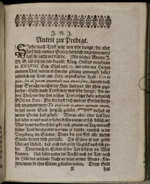Antrit zur Predigt; Textus; Eingang; Erklärung.