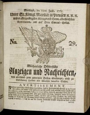 No. 29. Montags, den 22ten Julii, 1765.