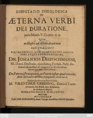 Disputatio Theologica De Aeterna Verbi Dei Duratione ...