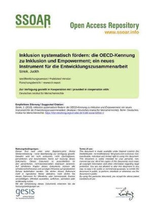 Inklusion systematisch fördern: die OECD-Kennung zu Inklusion und Empowerment; ein neues Instrument für die Entwicklungszusammenarbeit