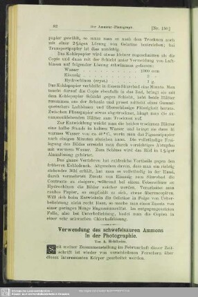 Verwendung des schwefelsauren Ammons in der Photographie
