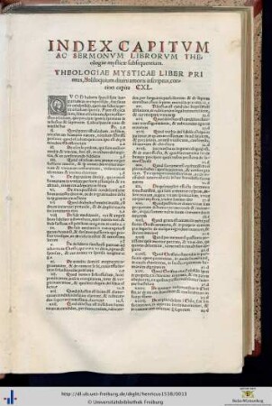Index capitum ac sermonum librorum theologiae mysticae subsequentium.