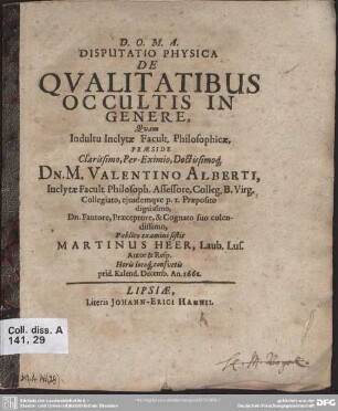 Disputatio physica de qualitatibus occultis in genere