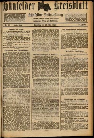 Erste Ausgabe vom Samstag, den 21. Mai 1927.