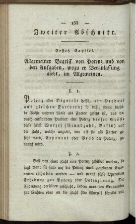 Zweiter Abschnitt. Allgeimeiner Begriff von Potenz.