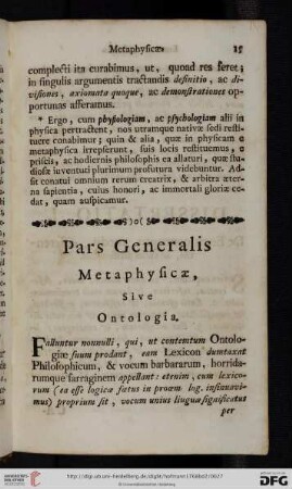 Pars Generalis Metaphysicae, sive Ontologia