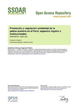 Promoción y regulación ambiental de la palma aceitera en el Perú: aspectos legales e institucionales