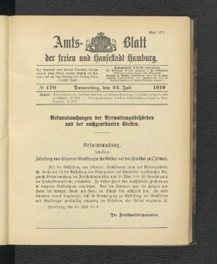 No.170, Donnerstag, den 24. Juli 1919