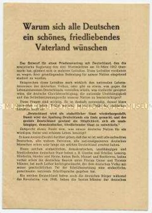 Agitationsschrift der Nationalen Front zum UdSSR-Entwurf eines Friedensvertrages mit Deutschland vom 10.03.1952