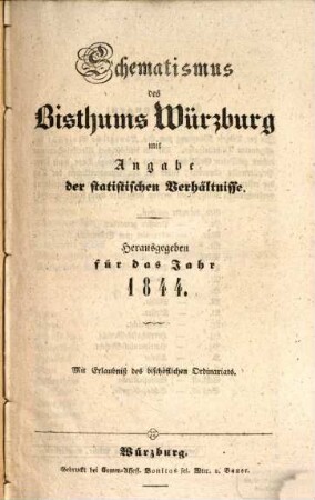 Schematismus der Diözese Würzburg. 1844