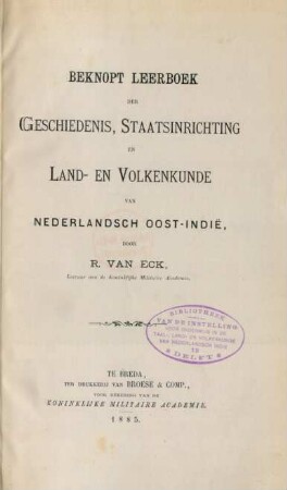 Beknopt leerboek der geschiedenis, staatsinrichting en land- en volkenkunde van Nederlandsch Oost-Indië