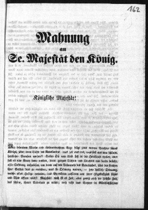 Mahnung an Se[ine] Majestät den König. (Sammlung Friedlaender)