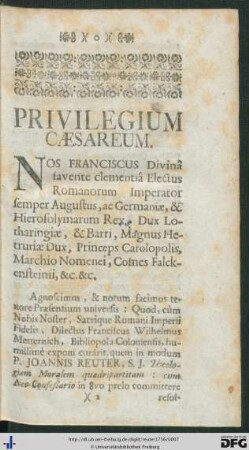 Privilegium Caesareum; Facultas R. P. Provincialis.