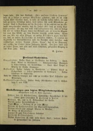 Verbesserungen zum letzten Mitgliederverzeichniß : (größtentheils durch Dr. Kolbe eingesandt)