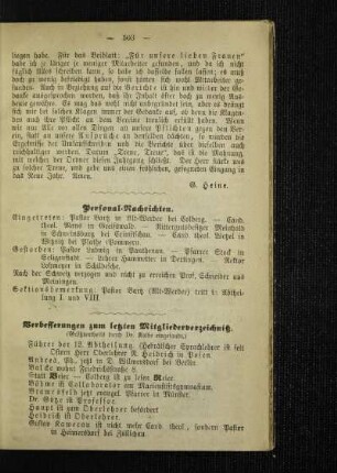 Verbesserungen zum letzten Mitgliederverzeichniß : (größtentheils durch Dr. Kolbe eingesandt)