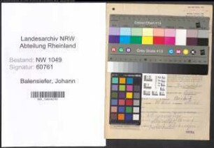 Entnazifizierung Johann Balensiefer , geb. 21.01.1909 (Landwirt)