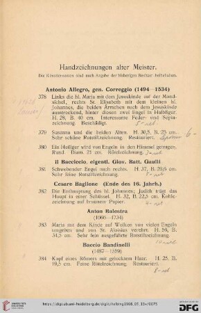 Handzeichnungen alter Meister (Nr. 378-476)