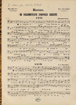 Motetta : quatuor vocum, 1,2,4. Proprium de tempore : in solemnitate corporis Christi ac dominicis post pentecosten