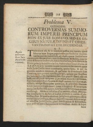 Problema V. Ostendens Controversias Summorum Imperii Principum Non Ex Iure Romano ...