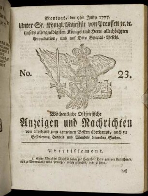 No. 23. Montags, den 9ten Juny 1777.
