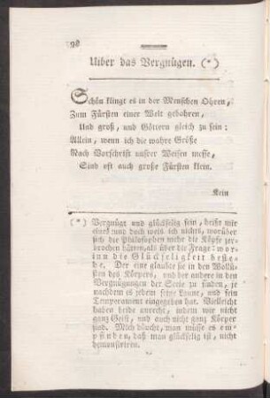 Uiber das Vergnügen.