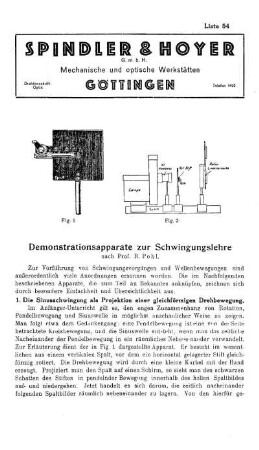 Liste 54: Demonstrationsapparate zur Schwingungslehre nach Prof. R. Pohl